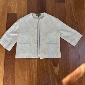 Loubon ivory linen open front jacket with gold sequins